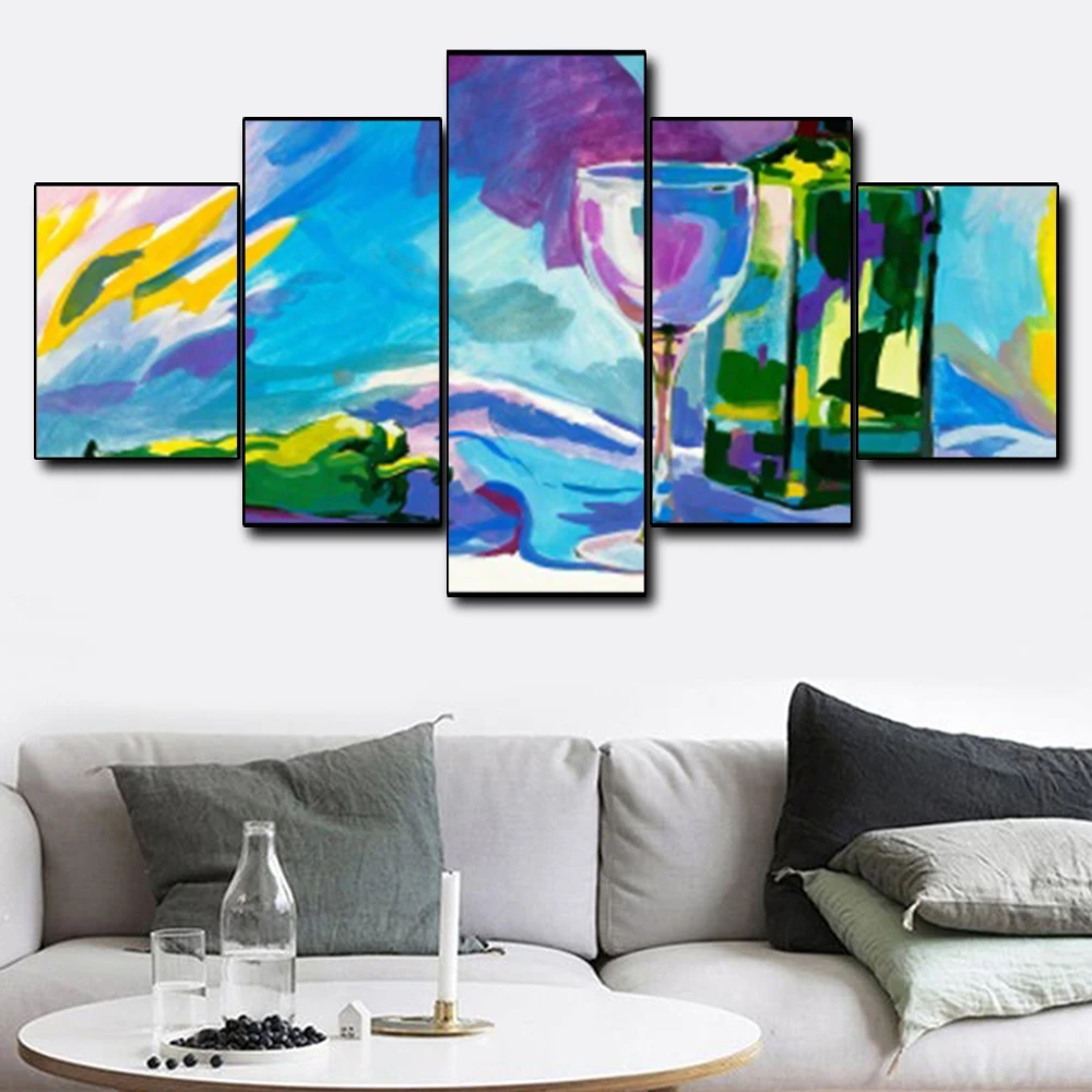 Canvas Art Oil Painting Wine glasses and bottles Abstract Art Poster Picture Wall Decor Modern Home Decoration For Living room