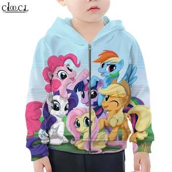 

CLOOCL Cartoon My Little Pony Zipper Hoodies 3D Print Boy Girl Kids Zipper Hooded Autumn Wild Casual Fashion Naughty Pullover