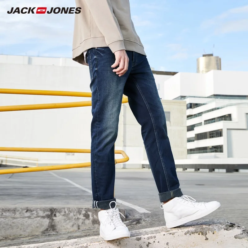 Мужские хлопковые повседневные джинсовые брюки JackJones тонкие эластичные джинсы