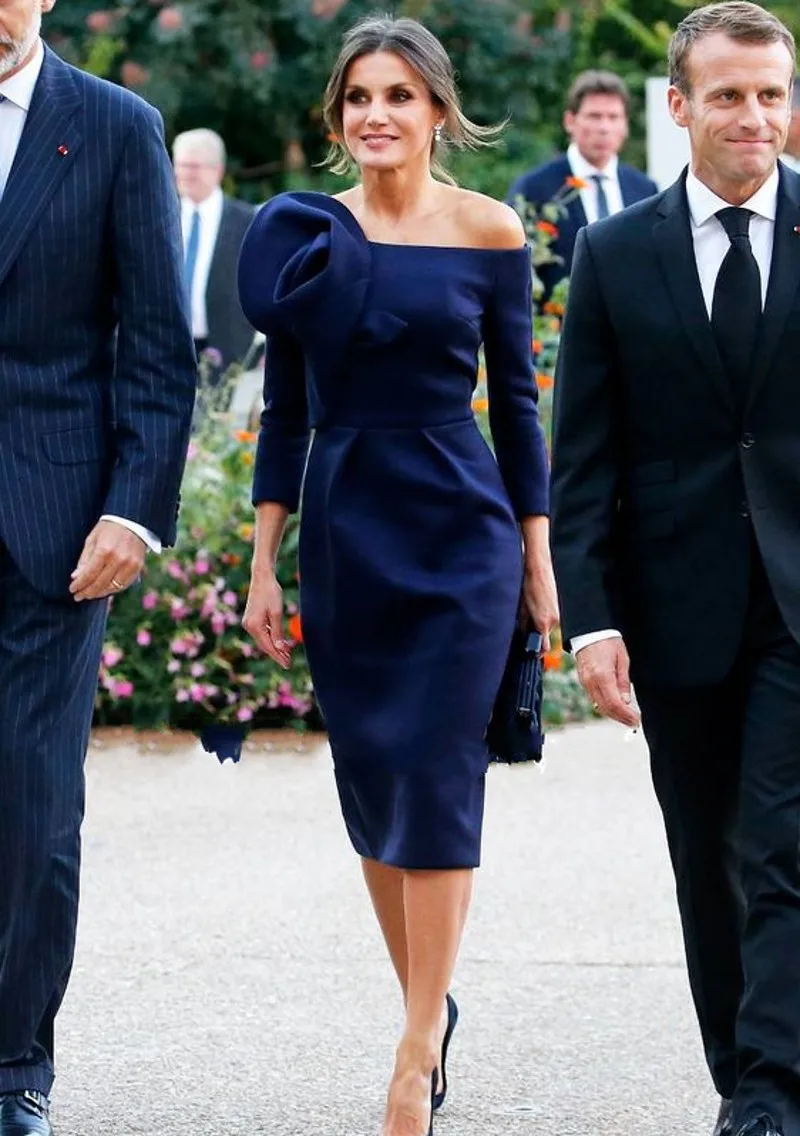 New Vintage Simple Flowers Tea Length Evening Dress 2020 3/4 Sleeves Navy Blue Formal Dresses Party Prom Gowns vestidos de festa | Свадьбы и