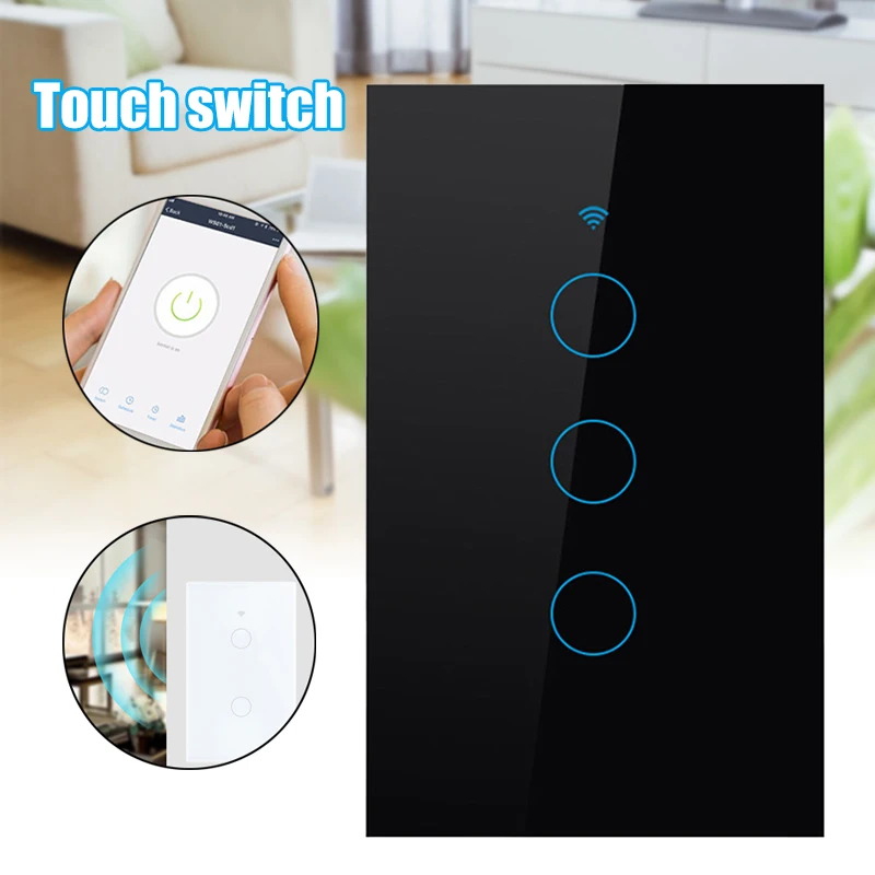 

Hot 1/2/3 Gang Smart Light Switch WIFI Wall TouchPanel Socket for Alexa Google Home D6