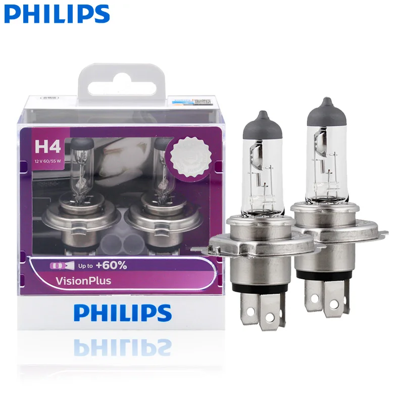 Philips H4 9003 12 в 60/55 Вт P43t VisionPlus галогенные Автомобильные фары VP + 60% яркие