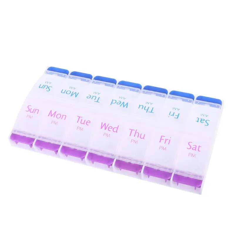 

1PC Pill Box Easy Open 14 Slot AM PM 7 Day Medication Case Organiser Dispenser