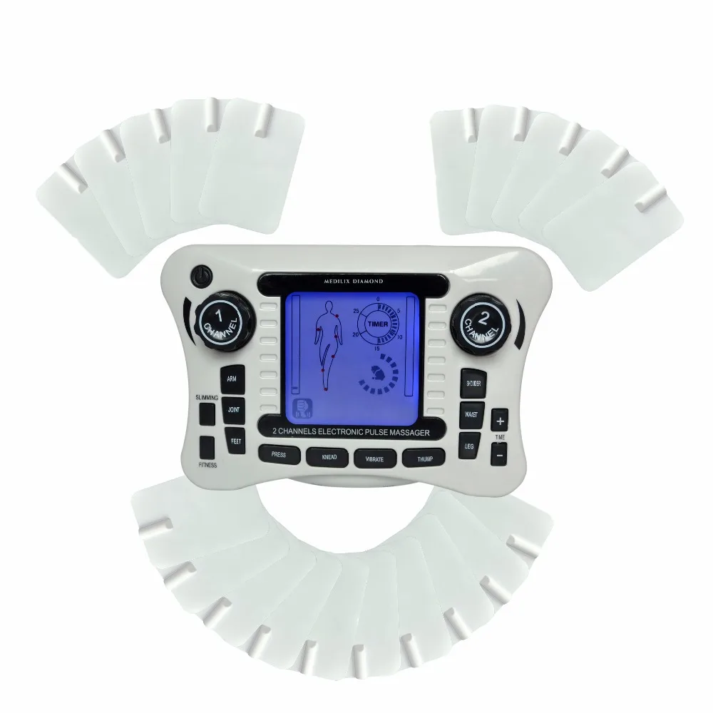 

Двухканальные электроды 308B с массажером тапочек, цифровой терапевтический массажер для тела стимулятор нервных мышц с 20 гелевыми подушечками