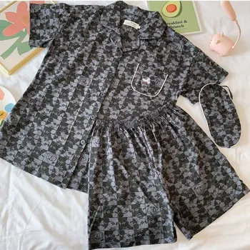 

Korea Style Women Pyjamas INS Mikymouse Cotton Summer Short Sleeve Shirts and Shorts Pajamas Sweet Lover Couple Mens Homewear