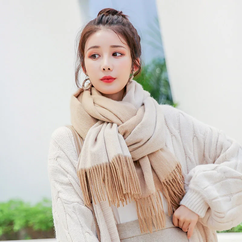 

Two-sided Available 100% Wool Scarf Women 2019 Brand Warm Shawls and Wraps Ladies Solid Warps Echarpe Winter Pure Wool Scarves
