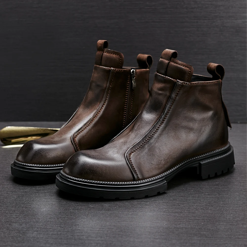 Big Size Men Boots Casual Designer Shoes Genuine Leather Cowhide Autumn Winter Ankle Boots Chelsea Boots Men Velvet Cashmere