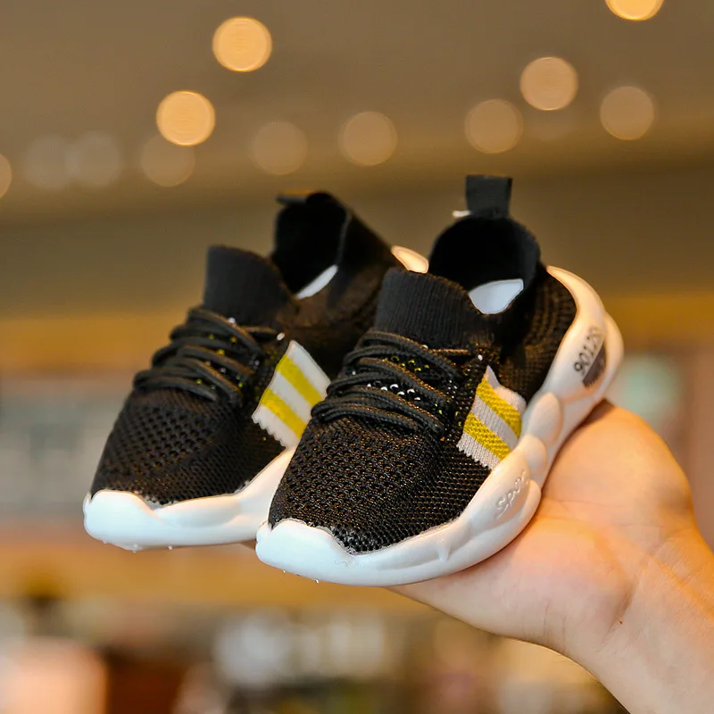 autumn new fashionable net leisure sports fashion Korean solid color breathable one pedal sports shoes Children Casual Shoes - Цвет: Черный