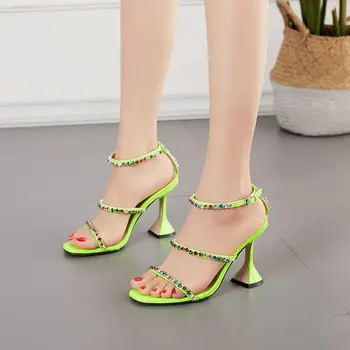

2020 sandals colored drill wine glass high heels large size