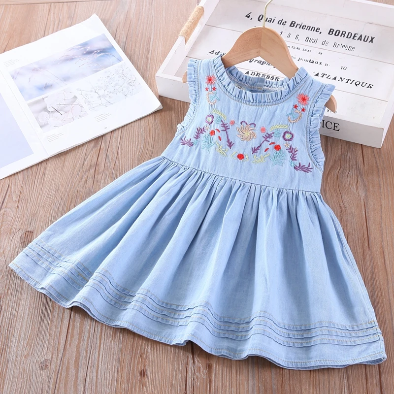 Girl Denim Dress Fashion Kids' Embroidered Sleeveless Vest For Little Girls Dresses Boutique Outfits 2-7 Years Old | Детская одежда