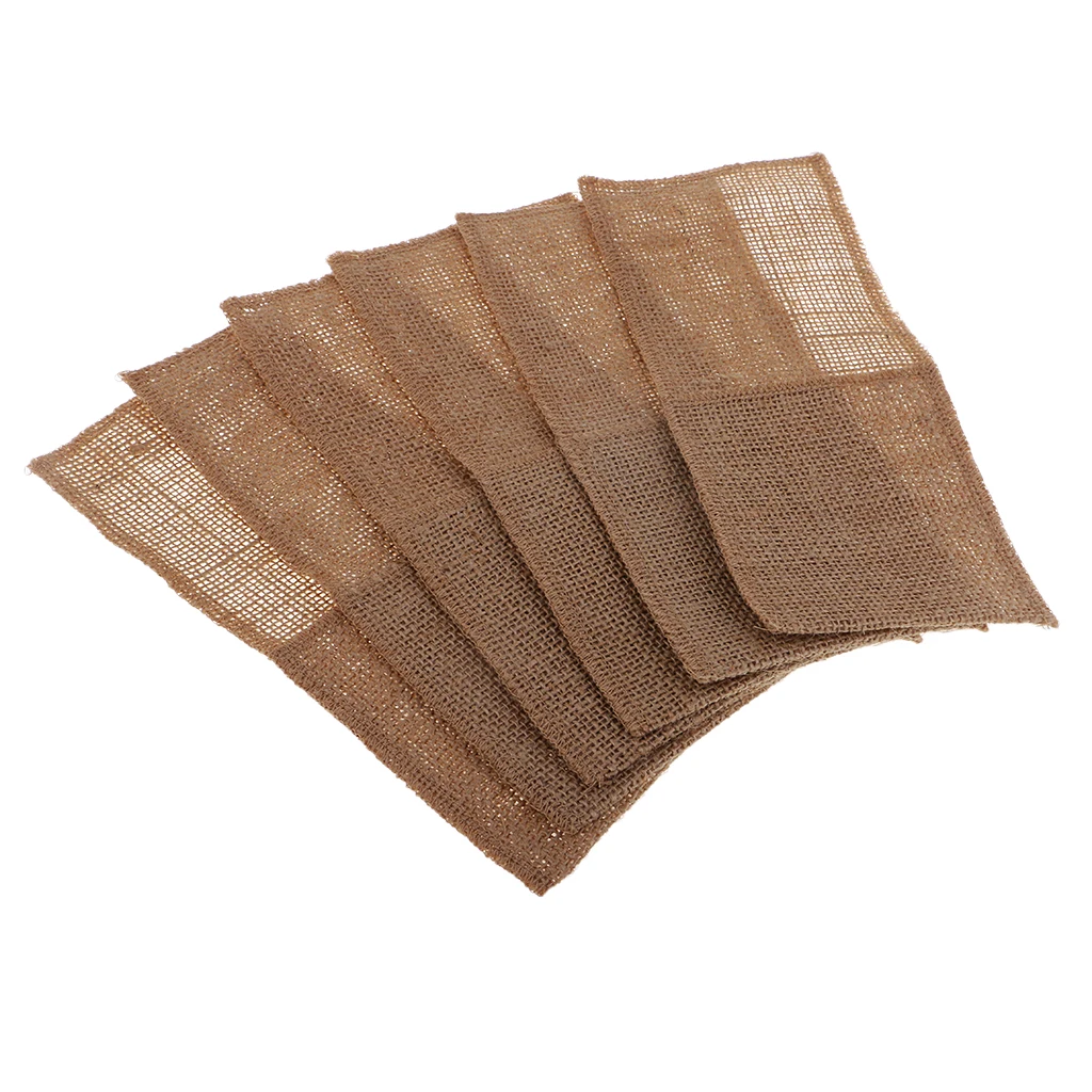 6pcs Natural Burlap Utensil Holders Knifes Forks Bag Cutlery Pouch Bags