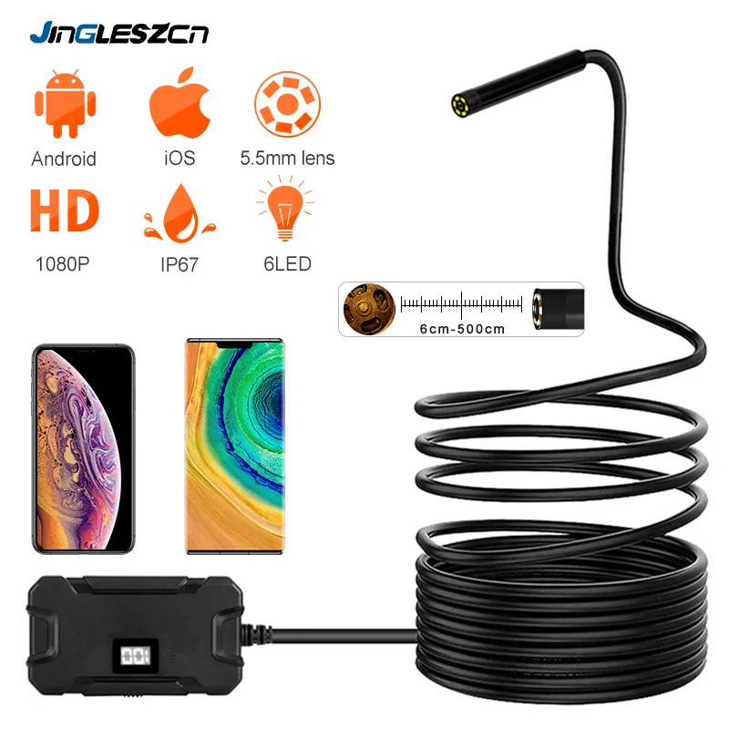  Wireless Endoscope Camera WiFi Borescope Inspection 5.5mm 2.0MP HD Waterproof Inspection Snake Came
