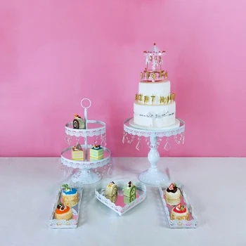 

Tobs Wedding WhiteCake Stand Set Mirror Crystals Decor Supplies Party Cupcake Tower Stand Dessert Display Decor Tray Metal Round