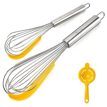 

3Pcs/Set With Eggs Separator Egg Beater Stainless Steel Whisk Rotating Multifunctional Manual Silicone Scraper Mixer Stirring