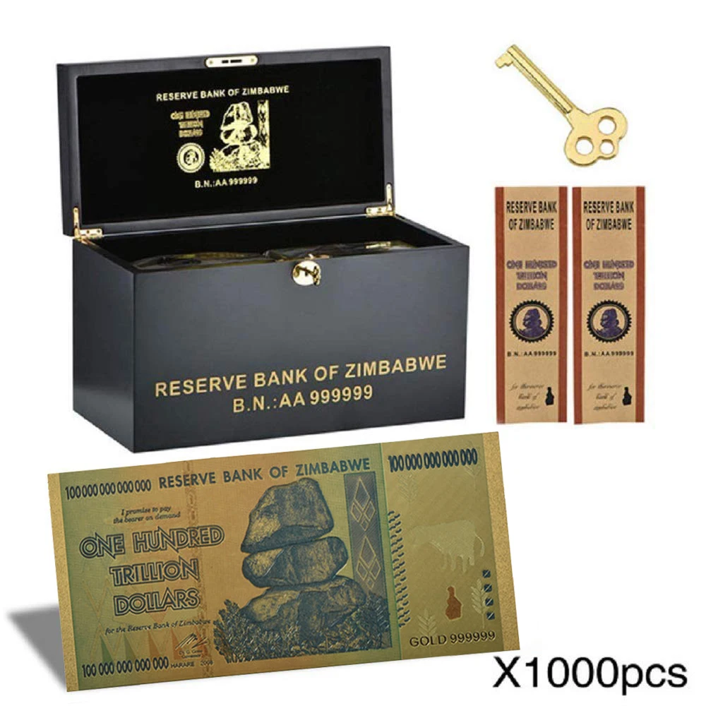 1000 шт золотых банкнот из вимбии$ Z100 триллион/100 кинтриллион/5 октиллион/100 децильон доллар поддельные бумажные деньги бизнес подарок - Цвет: 1000pcs with box 5