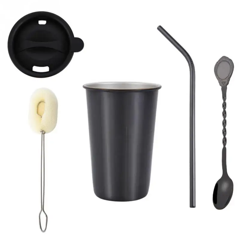 Black 5 Pcs Home Stainless Steel Cold Drink Beer Cup Set Bar Gift Tableware Easy Clean - Цвет: Black