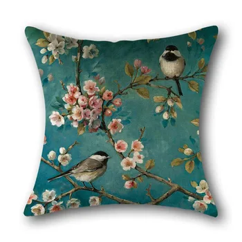 

44 * 43.2cm Nordic Pillow Case Linen Square Fresh Flower Plants Print Throw Pillowcase Cushion Cover Home Decor
