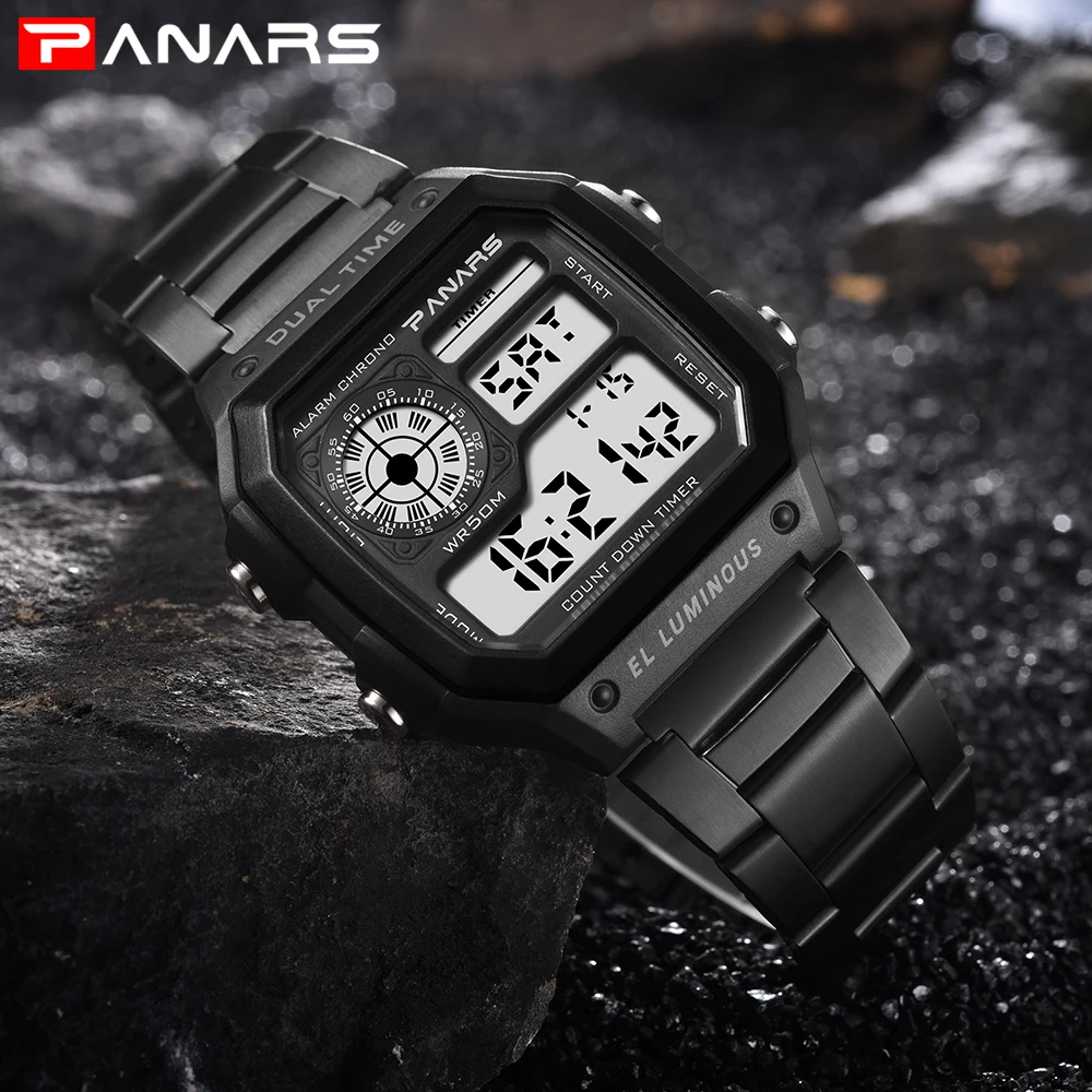 

PANARS Business Men 50M Waterproof Stainless Steel Digital Wrist watches Top Brand Luxury Mens Clock Orologio da uomo Wacth