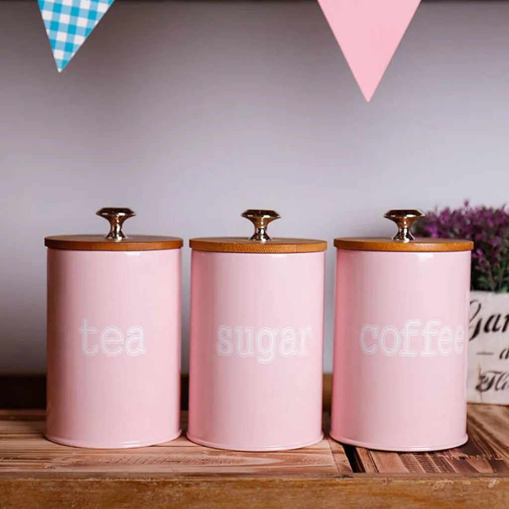 3Pcs/Set Kitchen Metal Spice Seasoning Canister Salt Sugar Pepper Container Jar