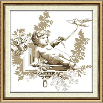 

Joy Sunday Cherub And Dove Handmade Needlework Counted Printed Pattern Cross-stitch Sets11&14CT Canvas Embroidery Kit Room Decor