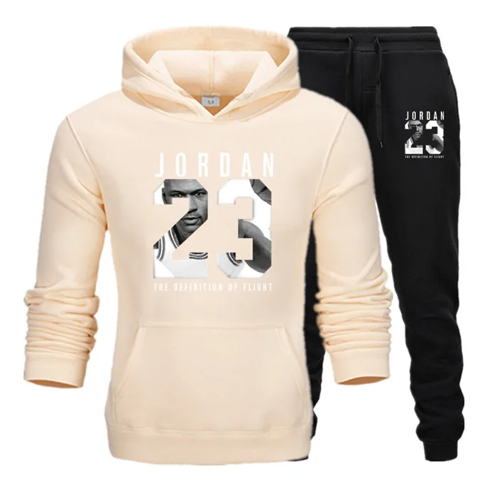 Новинка, брендовый спортивный костюм, модный JORDAN 23, мужская спортивная одежда, комплект из двух предметов, хлопок, флис, Толстая Толстовка с капюшоном+ штаны, спортивный костюм для мужчин - Цвет: Khaki black122-123