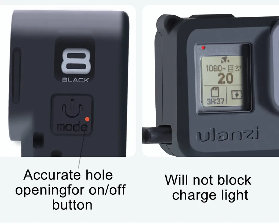 Ulanzi G8-3 силиконовый защитный чехол для GoPro 8 Hero черный с зарядным портом type C GoPro 8 аксессуары