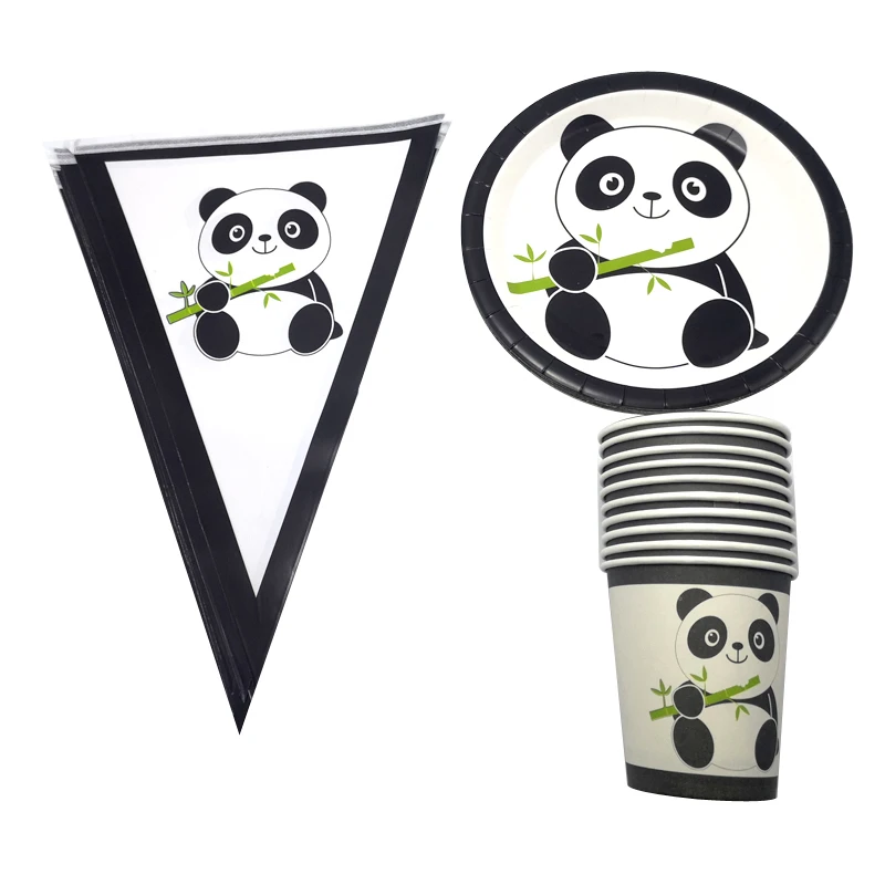 

Happy Birthday Party Cute Panda Theme Plates Dishes Baby Shower Flags Cups Decoration Banner Boys Kids Favors Tableware Set 60pc