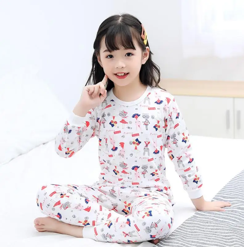 baidixiaomao Осенне-зимний комплект термобелья для детей, хлопковые теплые подштанники для мальчиков и девочек, детское нижнее белье От 2 до 12 лет, комплект детской одежды - Цвет: baidixiaomao