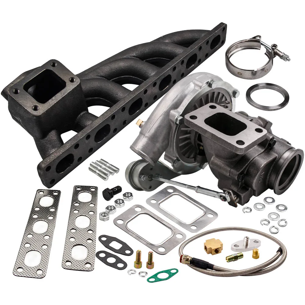 Fundido para Bmw 63 a – r + Extrator de Ferro E39 + Turbo V-band Turbocompressor E36 E46 Trançado Óleo Alimentação Kit Inlien t3 – t4 T04e