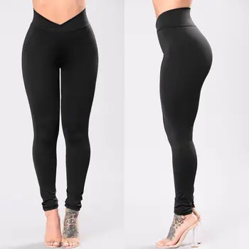

New Fashion Womens High Waist Elastic Leggings Fitness Workout Long Skinny Pants Trousers Casual Womens Black Long Leggings