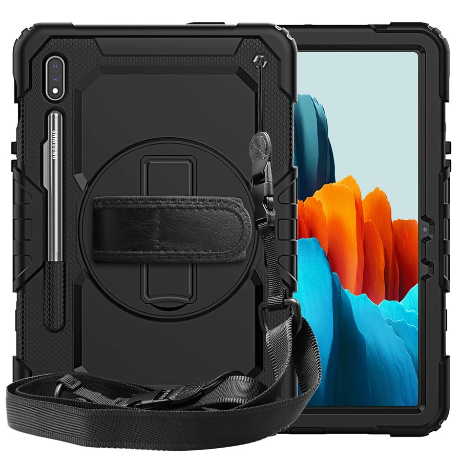 tablet pillow pad Hand Strap 360 Rotatable Kickstand Rugged Protective Case for Samsung Galaxy S7 Plus 2020 Release 12.4 Inch SM-T970/T975/T976 asus tablet charger