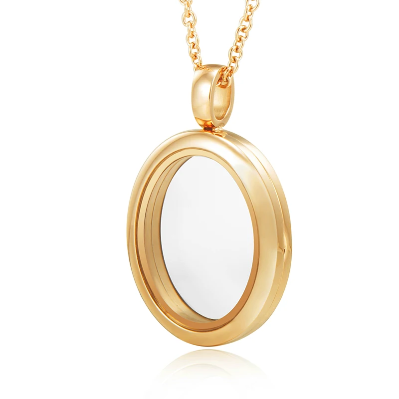 Stainless steel oval glass locket pendant floating living memory