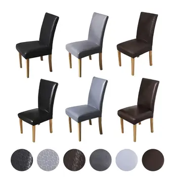

Waterproof PU Seat Cover Leather Oil-proof Elastic Chair Cover Kitchen Bar Dining Hotel Restaurant Wedding Part Chair Cover