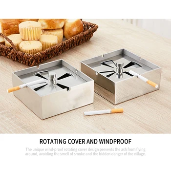

Square Stainless Steel Ashtray Creative with Cover Large Personality Sealed Living Room Office Windproof Household