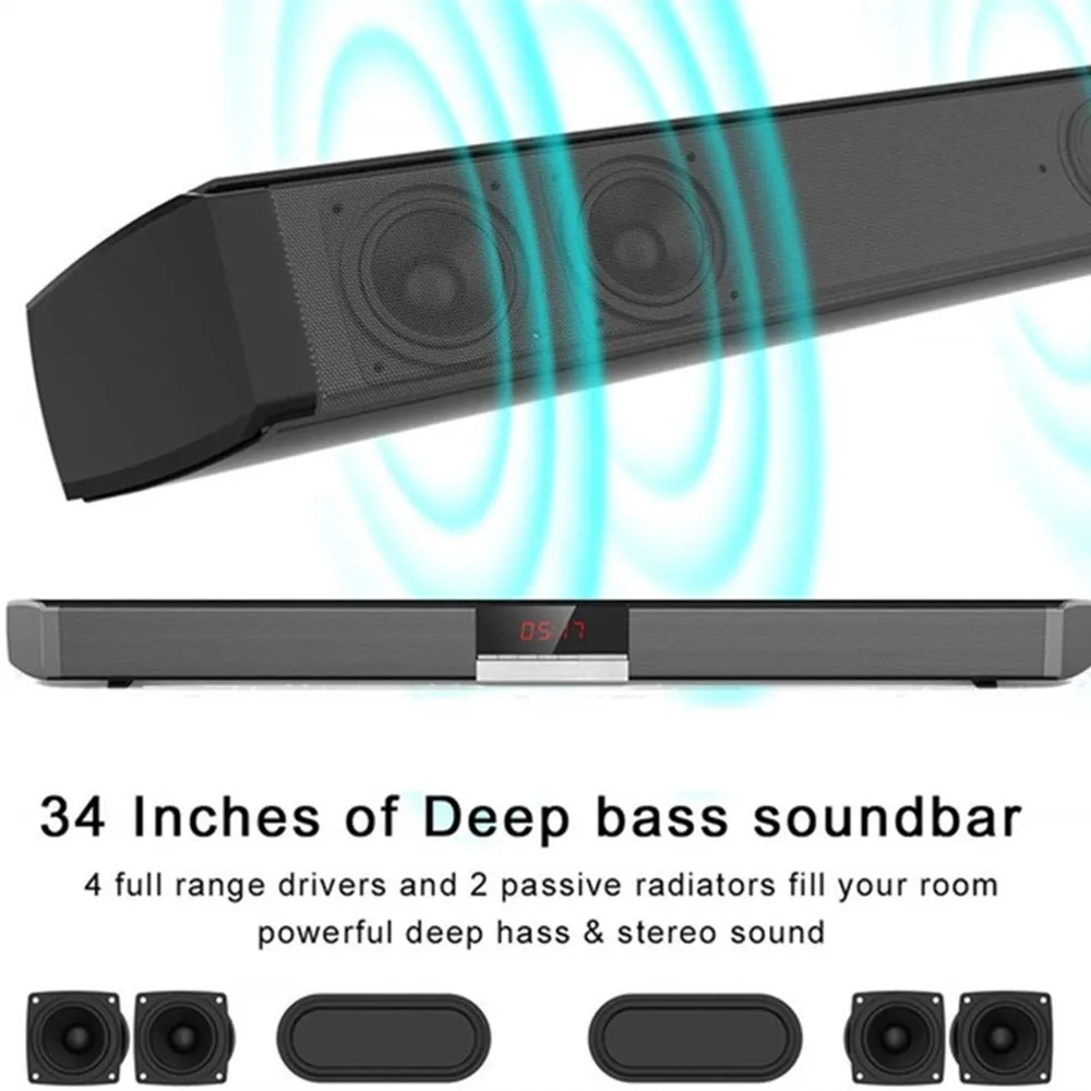 HYASIA SR100 Plus Bluetooth Soundbar Home TV Speaker Wireless Subwoofer Remote Control Stereo Sound Speakers for Home Theater