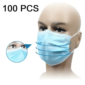 

100 Pcs 3 Layers Disposable Non-woven Dust Mask Elastic Anti PM2.5 Anti Breathing Safety Masks Face Care Elastic Ear-loops