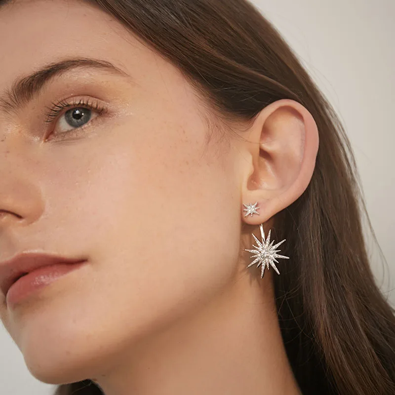 

Luxury Fashion Cubic Zirconia White Long Temperament Stud Earring Star Design Statement Earrings Indian Jewelry Anniversary Gift