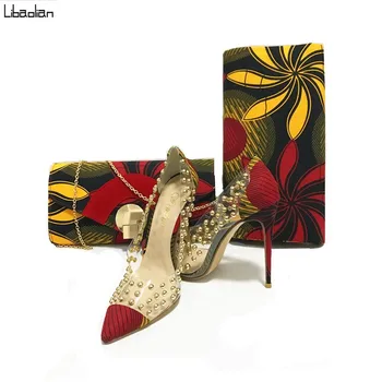 

Red African ankara cotton wax fabric 6yards with handbag and soft lady high heel shoes,hottest wax fabric shoes 3pcs/set F911-27