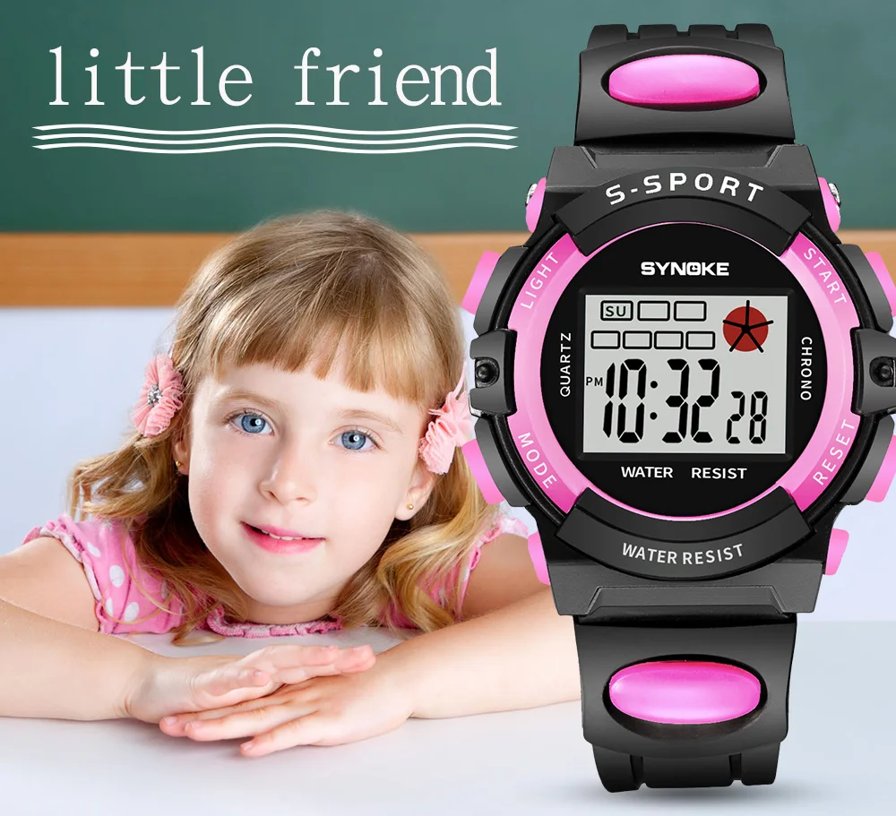 SYNOKE Новое поступление модные спортивные детские часы синий будильник 12/24 светодиодный свет цифровые наручные часы для мальчиков девочек студентов