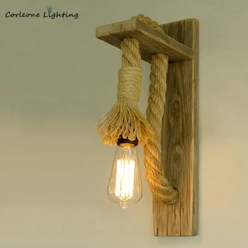 

Vintage Wall Lamp American Industrial Wall Light Retro Hemp Rope Wood Lamp Stair Bedside Balcony Wall Sconces LED Light Fixtures