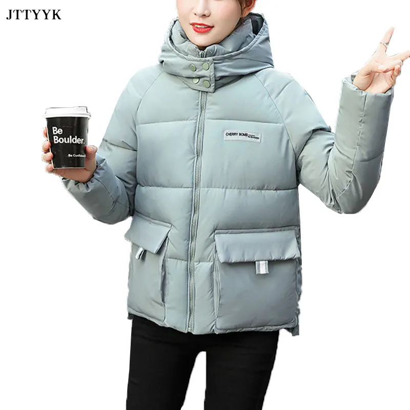

2020 Winter Short Parka Coat Women's Loose Hooded Stand-up Collar Casual Jacket Female Slim Thick Warm And Cold Cotton Jackets