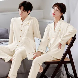Autumn Winter New Style Long-sleeved Trousers Women's Pajamas Suit Pure Cotton Contracted Natural Couple Home Clothes