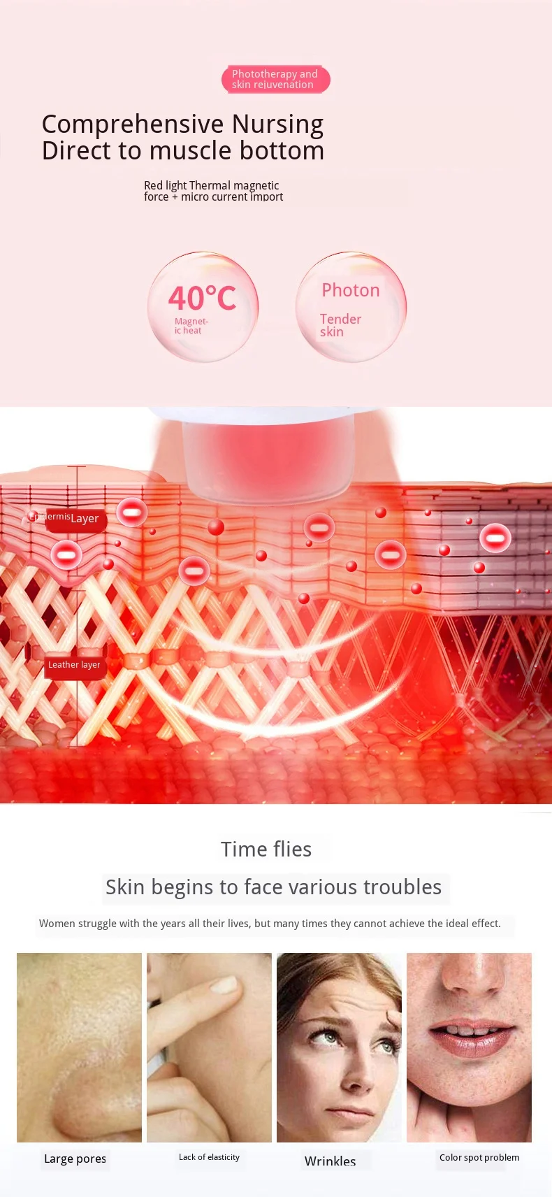 Радиочастотный прибор для красоты, красный светильник, бытовой многофункциональный фотонный прибор для омоложения, микротоковый массажер для лица
