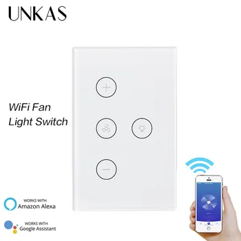 

UNKAS Smart Life Tuya Wifi Alexa Wall Touch Switch Fan/Light APP Remote Control light switch Smart Google Home Light Switch