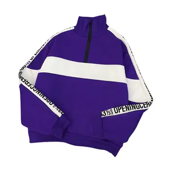 

Fashion Trend Patchwork Design Zipper Sweatshirt Autumn And Winter New Turtleneck Plus Size Pullover