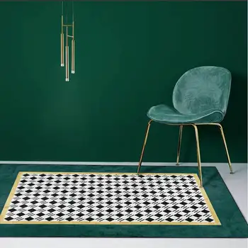 

Fashion Modern Nordic Minimalist Dark Green Black and White Lattice Kitchen Living Room Bedroom Bedside Carpet Floor Mats