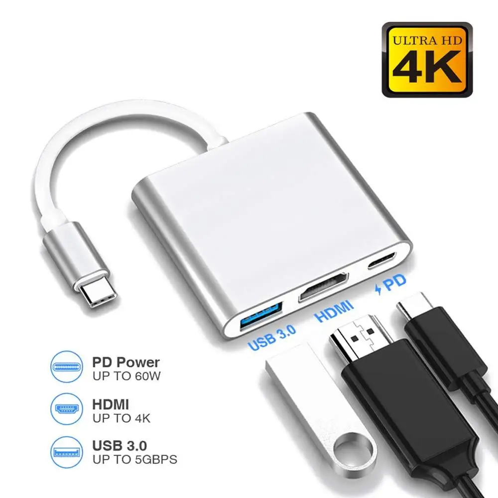 LYBALL Тип C к HDMI многопортовый конвертер с USB 3,0 портом и USB C зарядным портом для MacBook/Chromebook Pixel/huawei/samsung