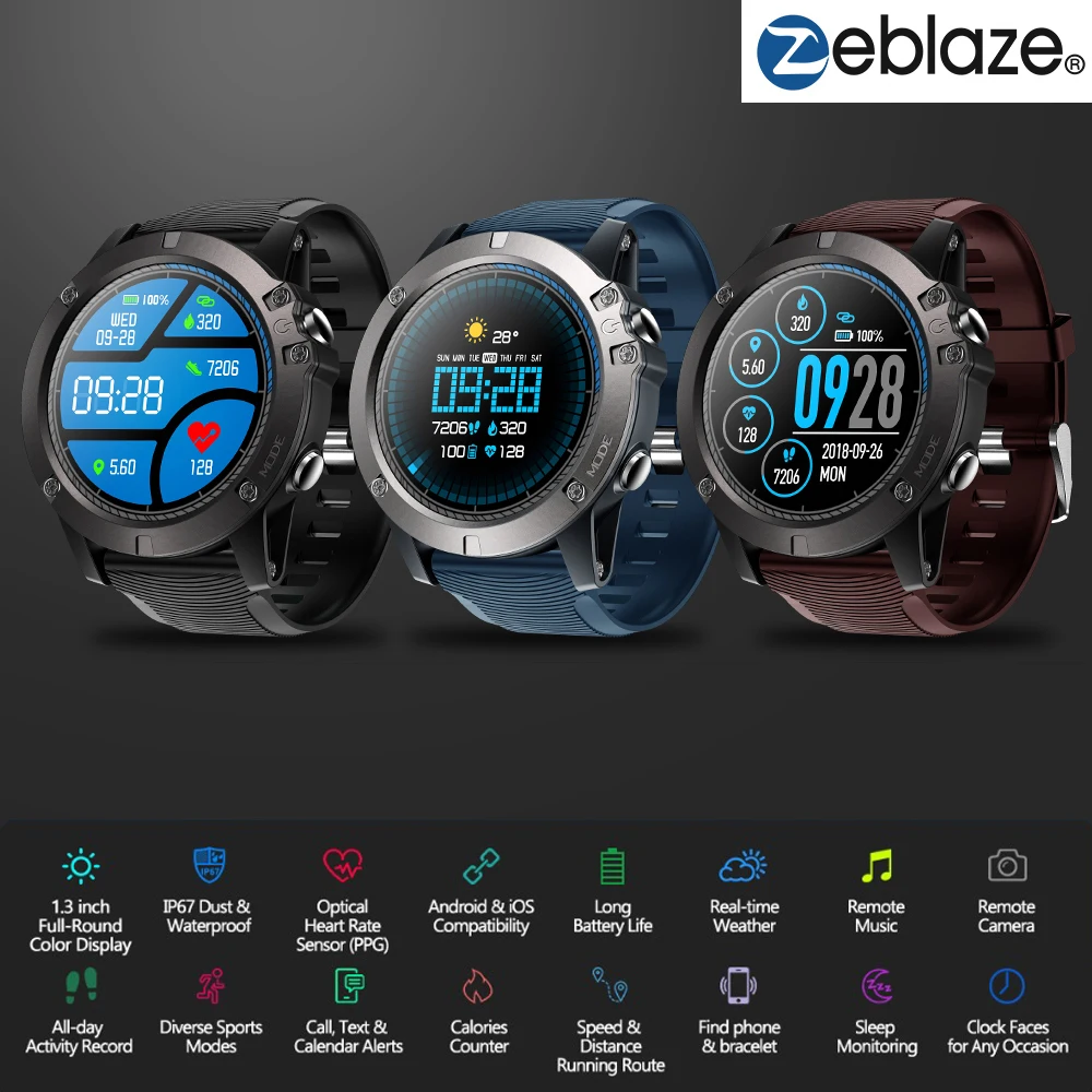 Мужские спортивные умные часы Zeblaze VIBE 3 PRO с цветным сенсорным дисплеем пульсометр