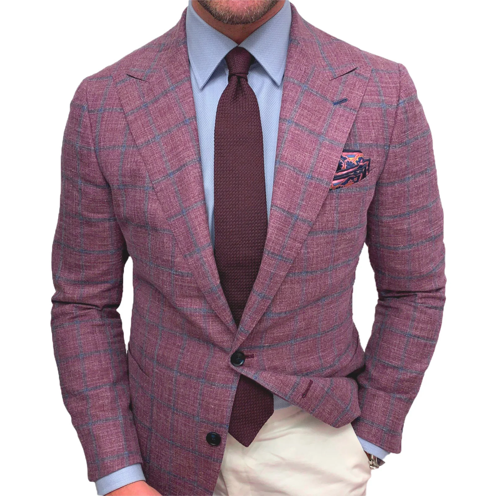 

Men Clothing Polyester Casual Blazer Plaid Pattern Plain Color Lapel Long Sleeve Button Suit Coat for Party Dating