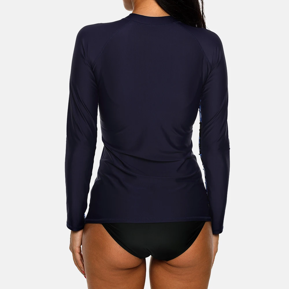 Rash Guard Anfilia Women Long Sleeve Zipper Rashguard Top Floral Print Rush guard Swimwear Surfing Running Shirts Swimsuit UPF50+